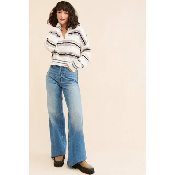 FREE PEOPLE Kennedy Stripe Pullover in Ivory Size Small - Picture 12 of 14